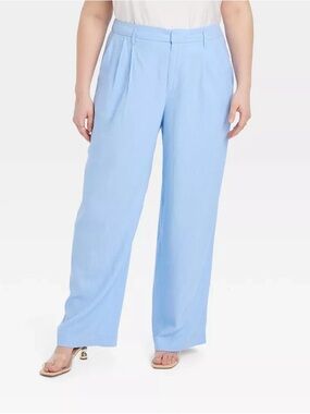 Pale Blue Satin Wide-Leg Pants